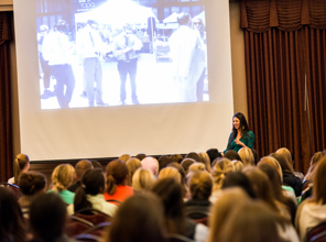Monthly speaker giving a speech